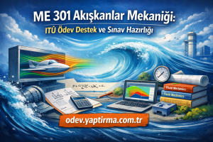 Poster for ME 301 Fluid Mechanics tutoring and exam prep at ITÜ, with a giant ocean wave and study materials.